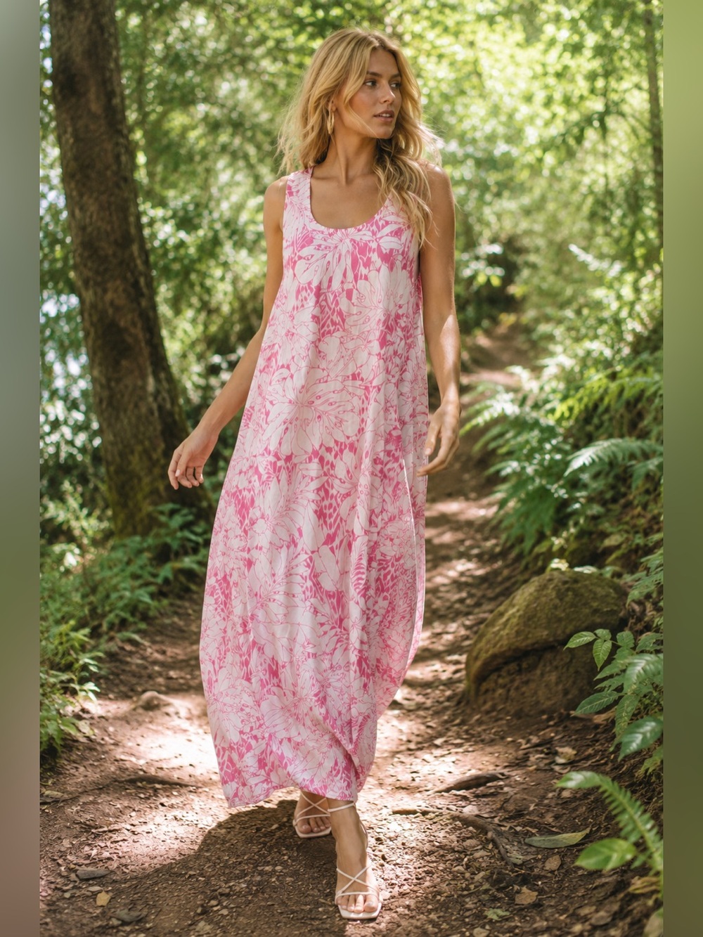 Me and Gee made in Italy linen Sleeveless Pink Floral Dress